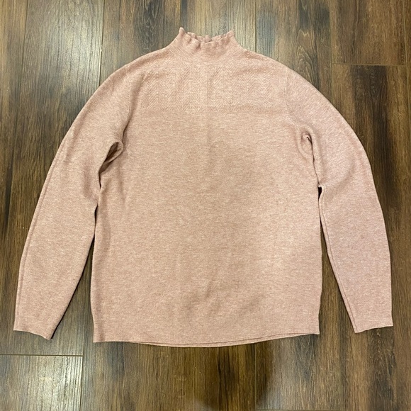Sweaters - Pink turtle neck sweater size medium lightweight ruffle neck long sleeve